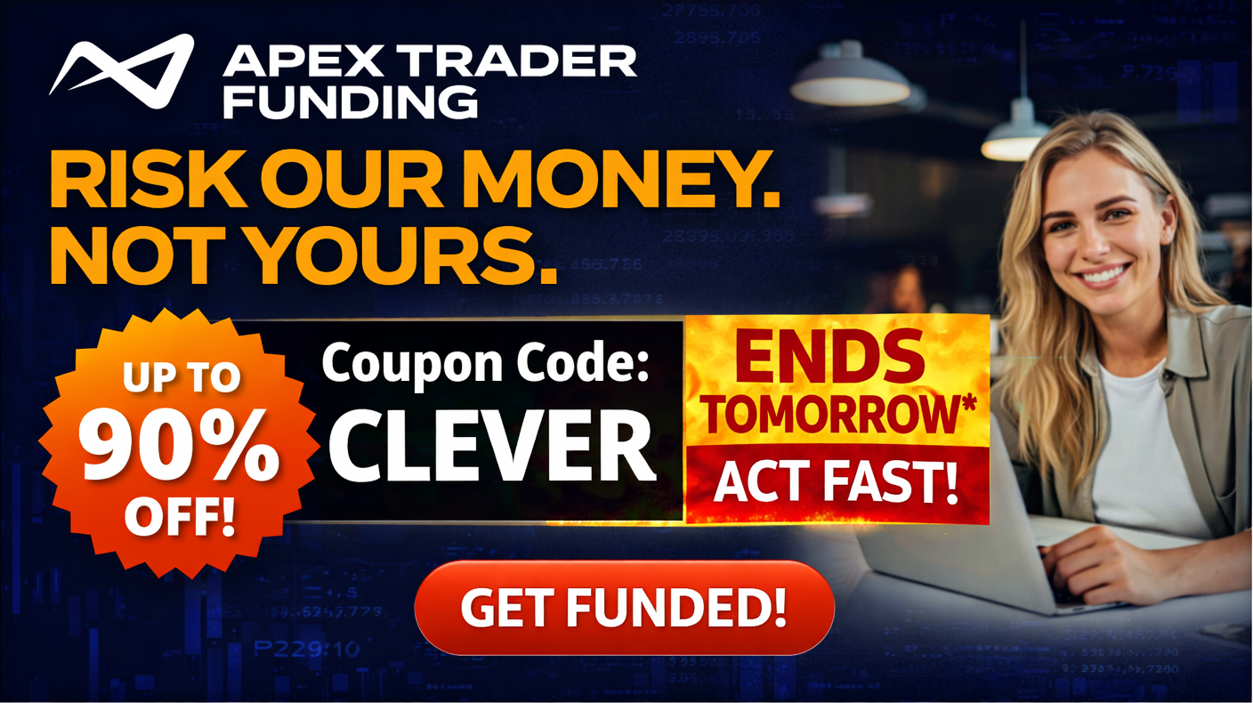 Apex Trader Funding discount banner with coupon code CLEVER